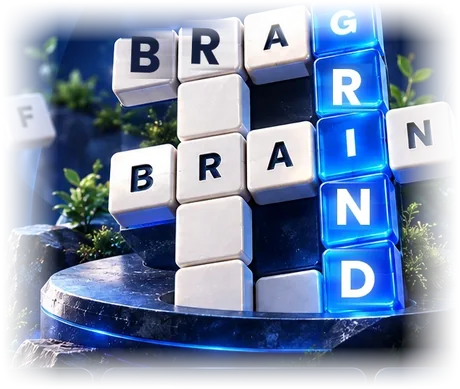 Crossword tiles spelling BRAG, GRIND and BRAIN
